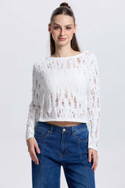 Sweater Mujer Calado Crudo