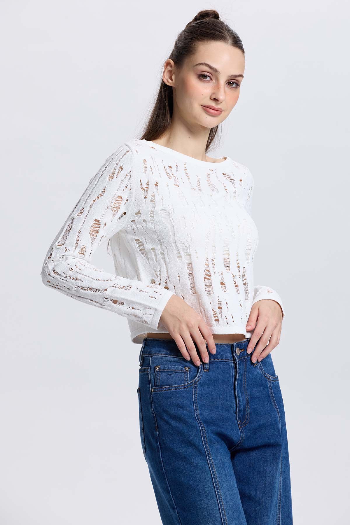 Sweater Mujer Calado Crudo