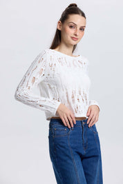 Sweater Mujer Calado Crudo