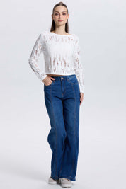 Sweater Mujer Calado Crudo