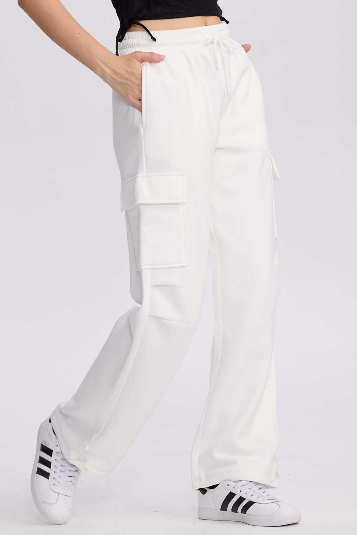 Pantalón Buzo Mujer Cargo Crema