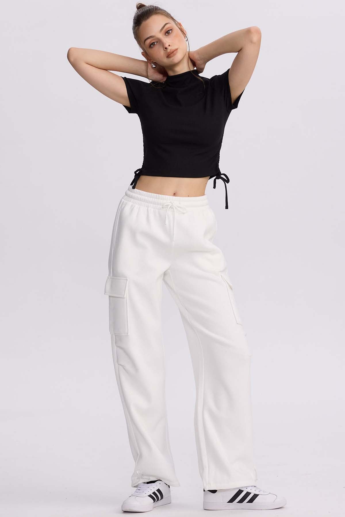 Pantalón Buzo Mujer Cargo Crema