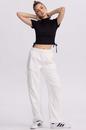 Pantalón Buzo Mujer Cargo Crema