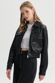 Chaqueta Mujer Con Aplicación Bolsillo Negro