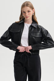 Chaqueta Mujer Con Aplicación Bolsillo Negro