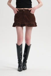 Falda Mujer Vuelos Gabardina Chocolate