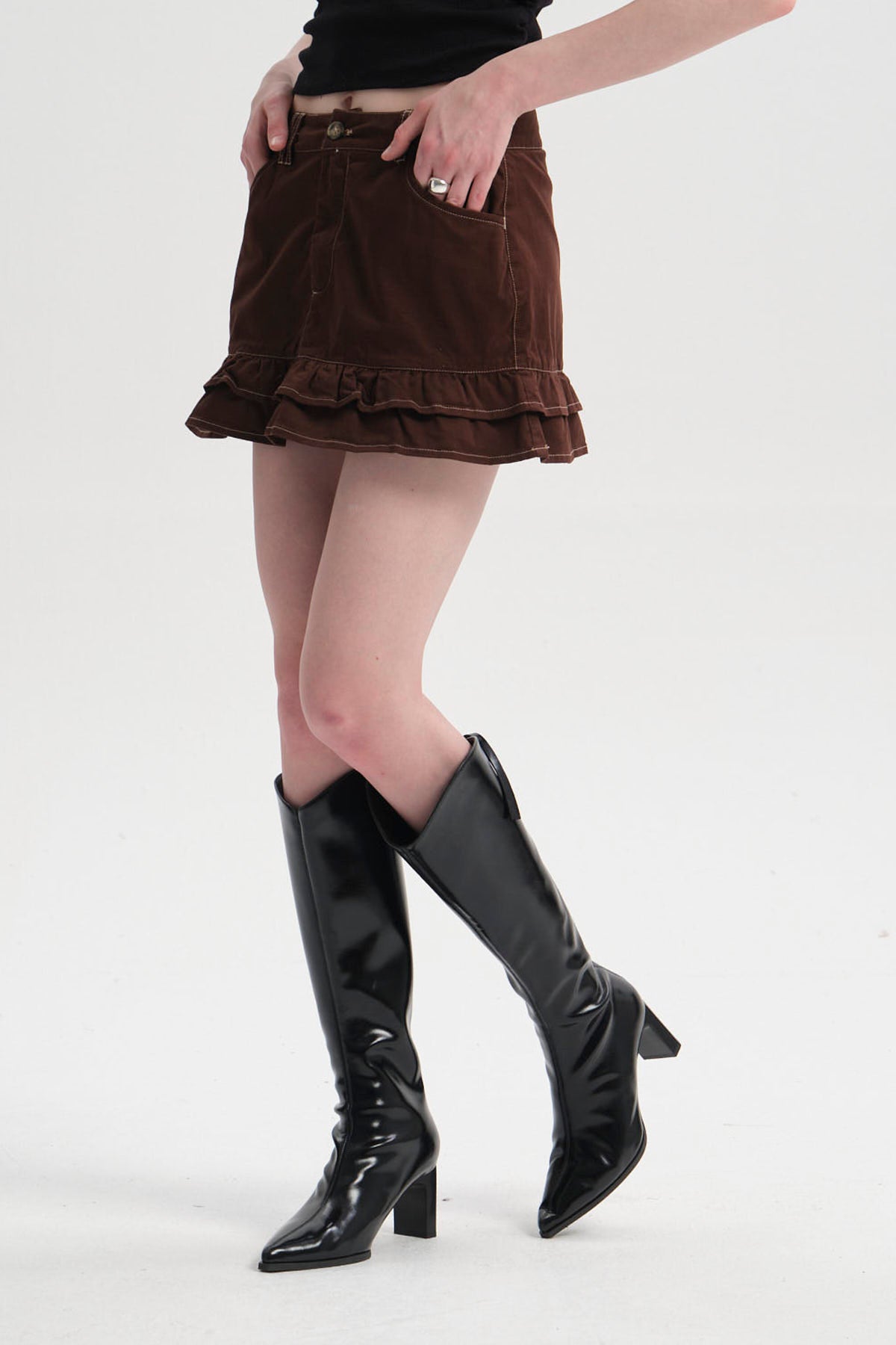 Falda Mujer Vuelos Gabardina Chocolate