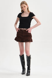 Falda Mujer Vuelos Gabardina Chocolate