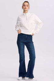 Polerón Mujer Medio Zipper Crema