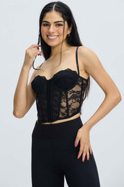 Polera Mujer Corset Negro