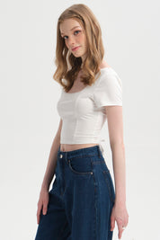 Polera Mujer Amarras Espalda Crudo