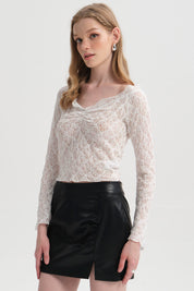 Polera Mujer Encaje Flare Crudo