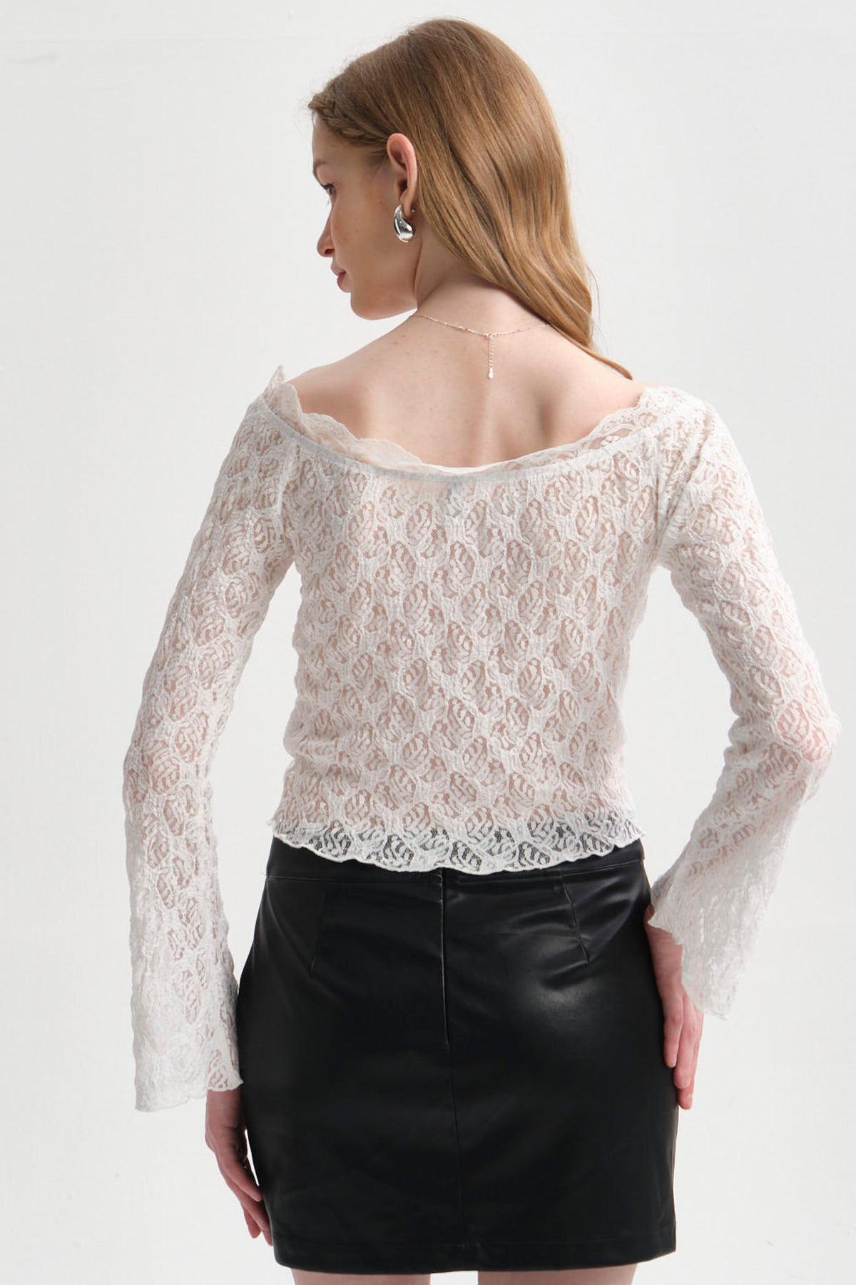 Polera Mujer Encaje Flare Crudo