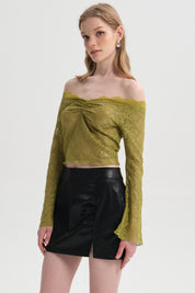 Polera Mujer Encaje Flare Verde Claro