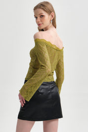 Polera Mujer Encaje Flare Verde Claro