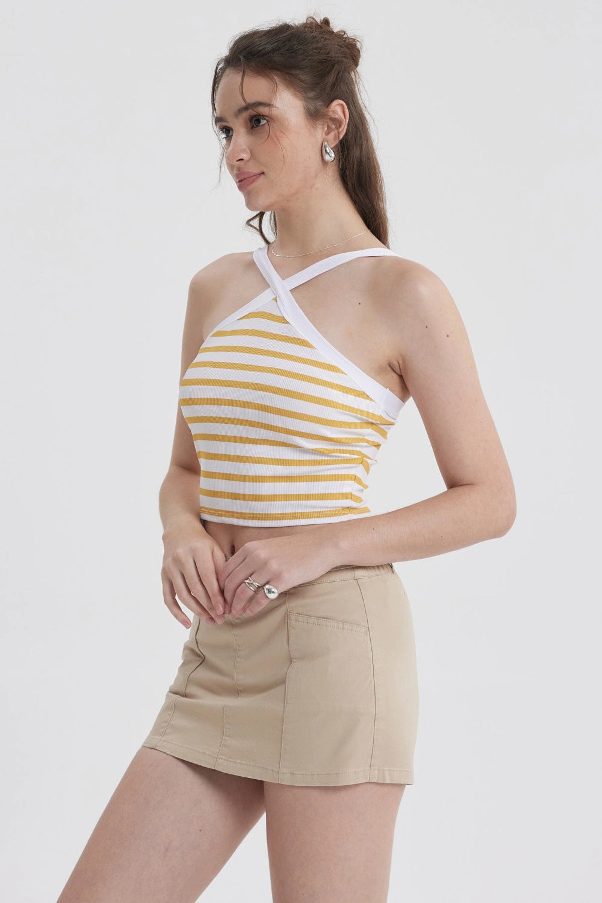 Polera Mujer Halter Cruzada Amarillo