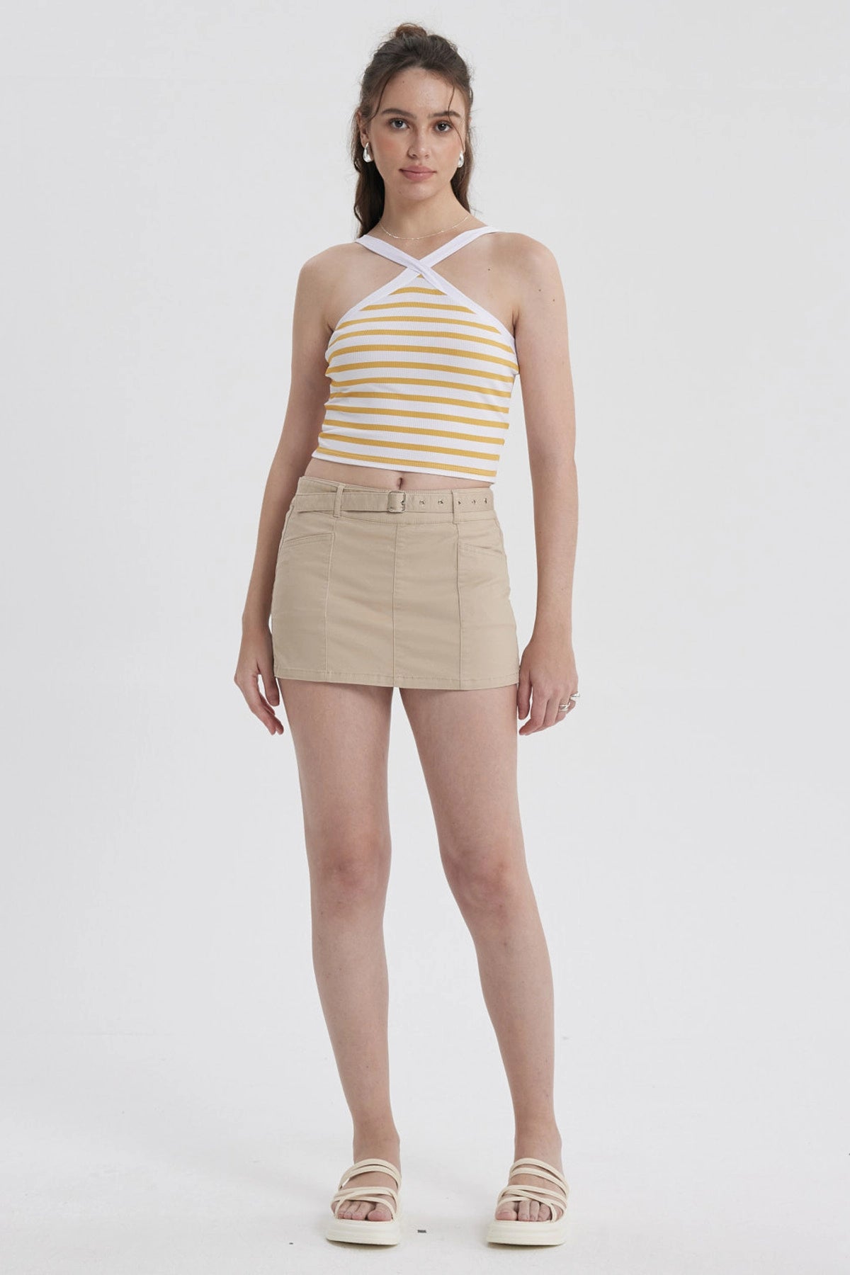 Polera Mujer Halter Cruzada Amarillo