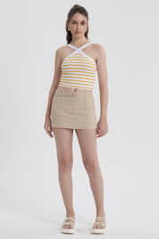 Polera Mujer Halter Cruzada Amarillo