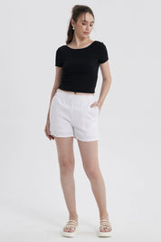 Short Mujer Lino Pretina Blanco