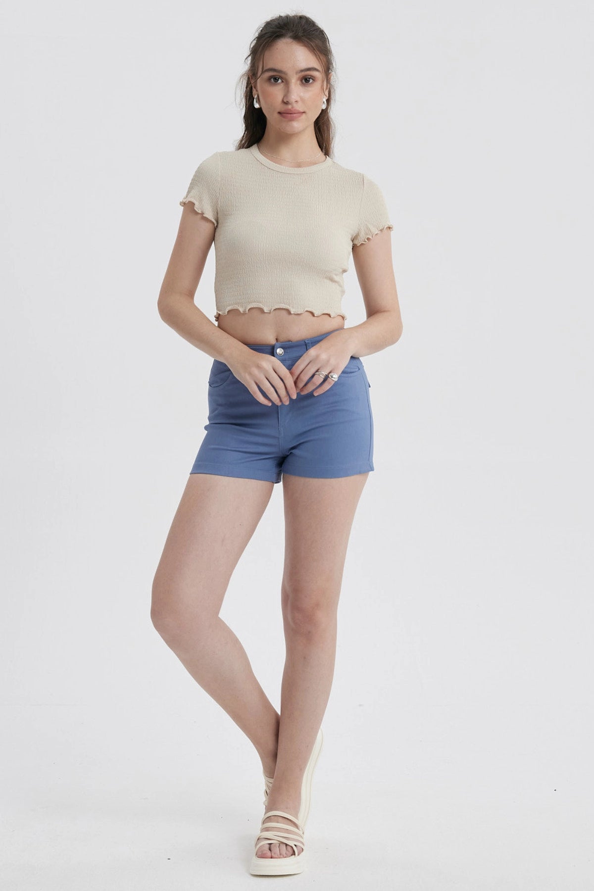 Short Mujer Gabardina Color Celeste Oscuro