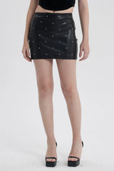 Falda Mujer Pu Con Strass Negro