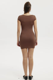 Vestido Mujer Escote Cuadrado Cafe