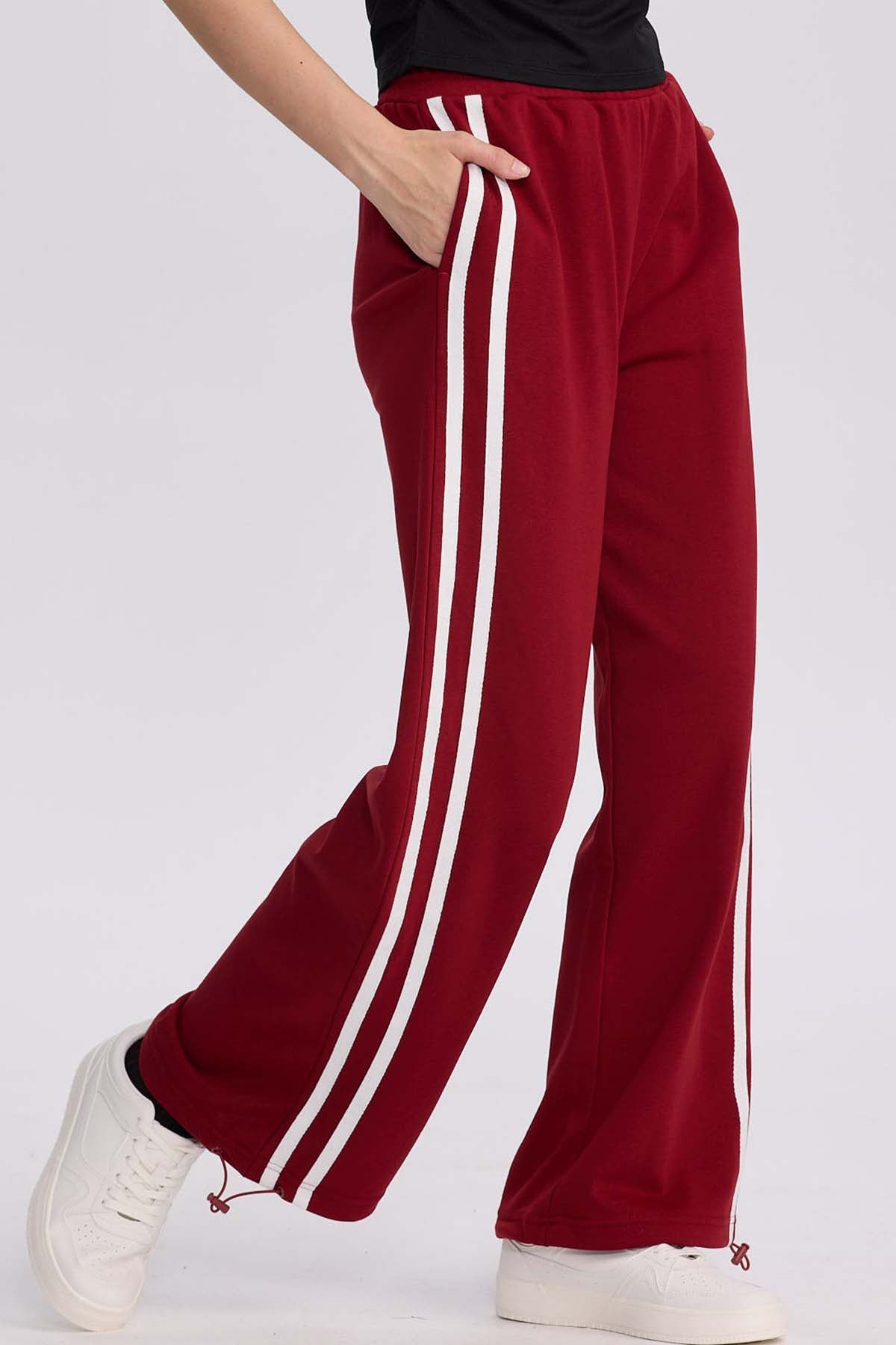 Pantalón Buzo Mujer Lineas Burdeo