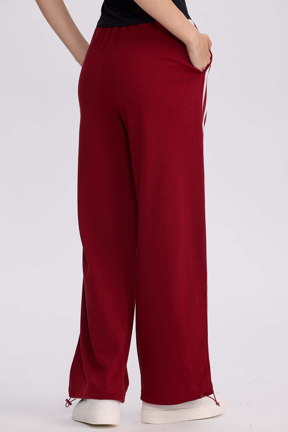 Pantalón Buzo Mujer Lineas Burdeo