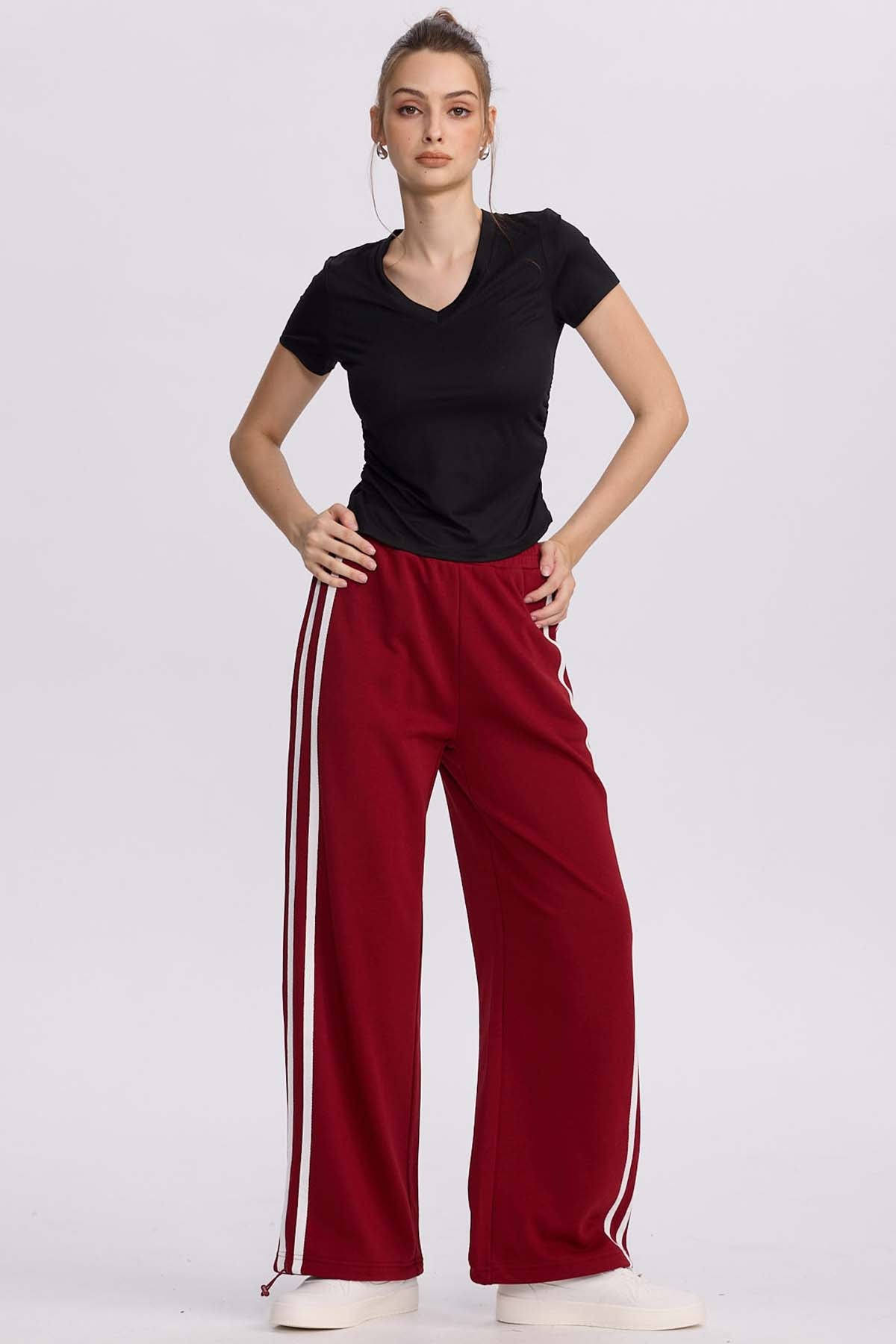 Pantalón Buzo Mujer Lineas Burdeo