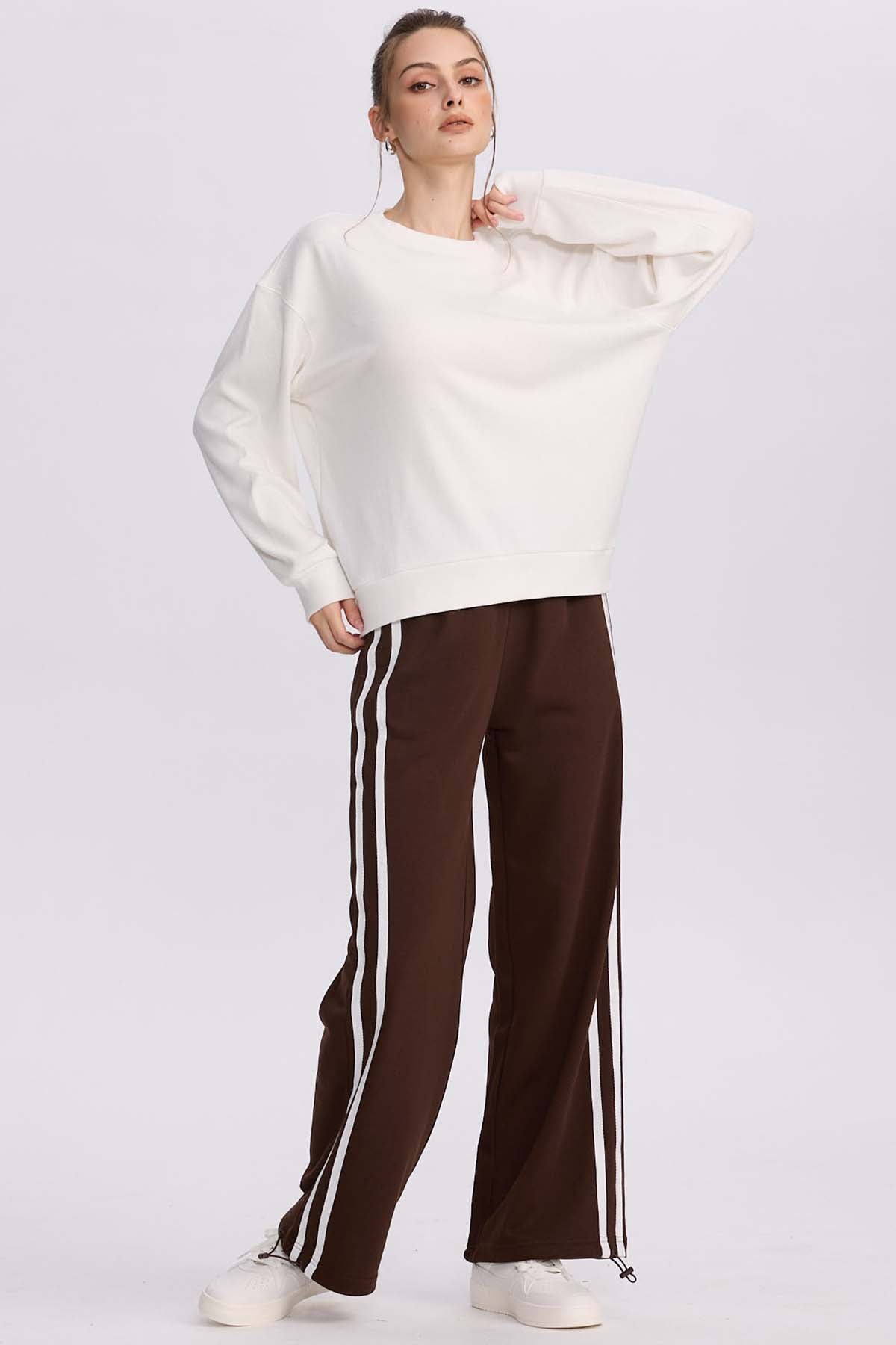 Pantalón Buzo Mujer Lineas Cafe