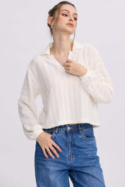 Polerón Mujer Cuello Camisero Crudo
