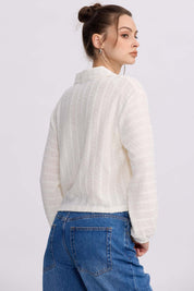 Polerón Mujer Cuello Camisero Crudo