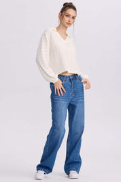 Polerón Mujer Cuello Camisero Crudo