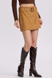 Falda Mujer Cinturón Ancho Camel