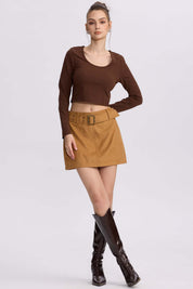 Falda Mujer Cinturón Ancho Camel