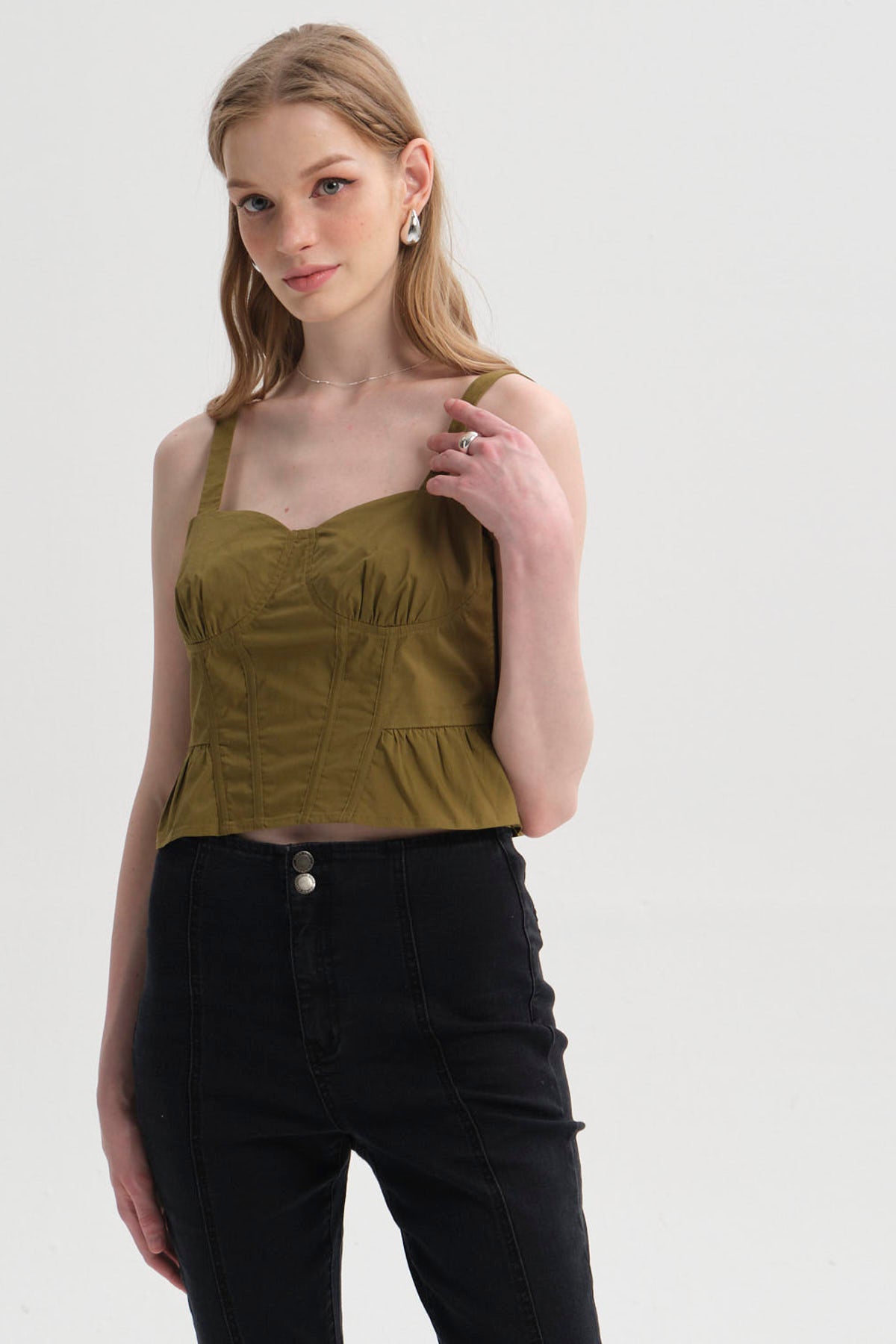Blusa Mujer Corset Verde Olivo