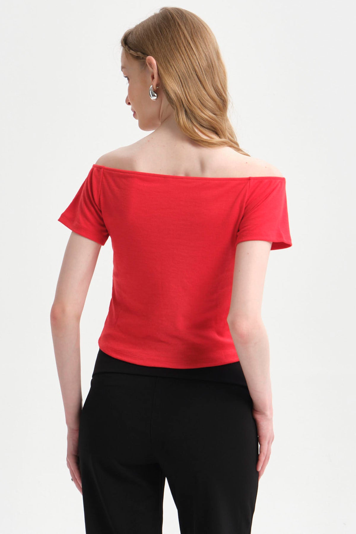 Polera Mujer Bardot Botones Rojo