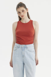 Polera Mujer Recogido Costado Terracota