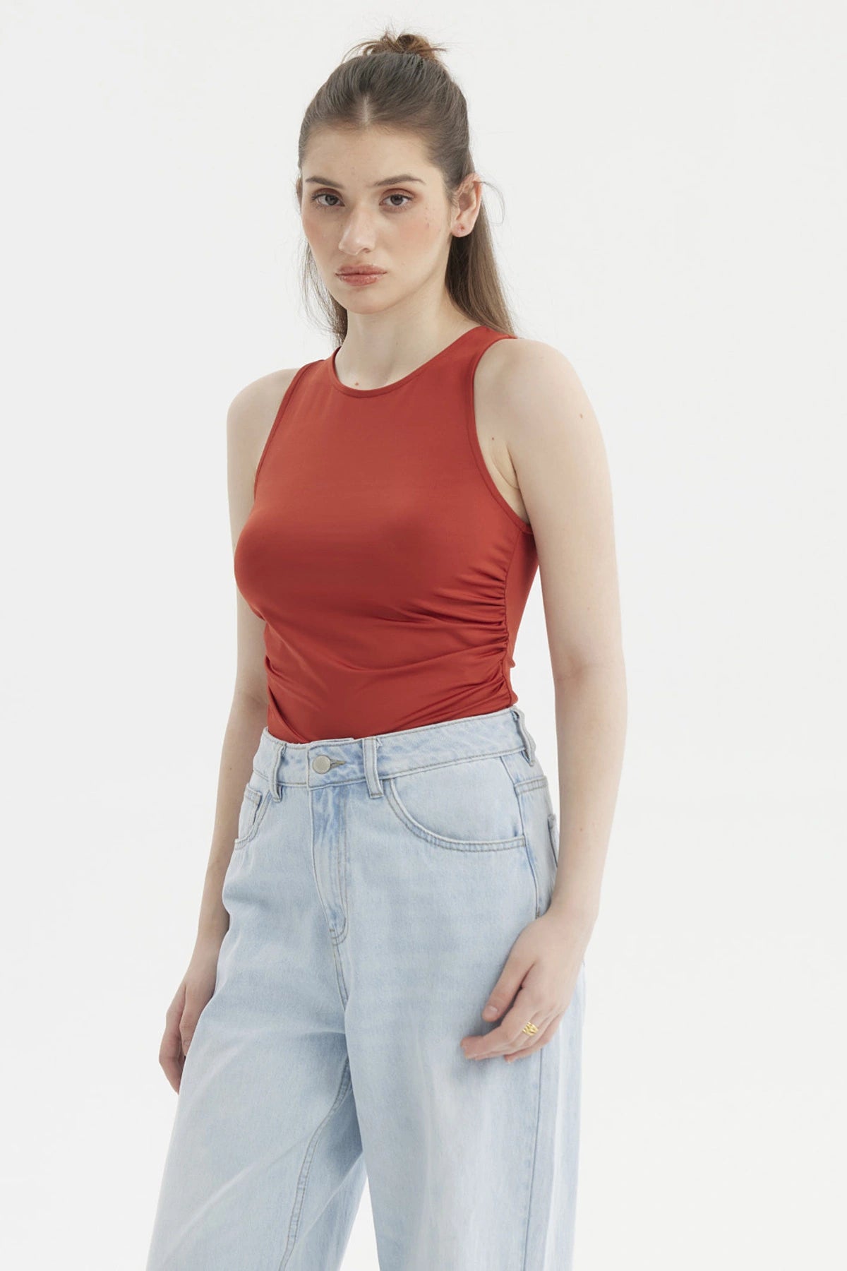 Polera Mujer Recogido Costado Terracota