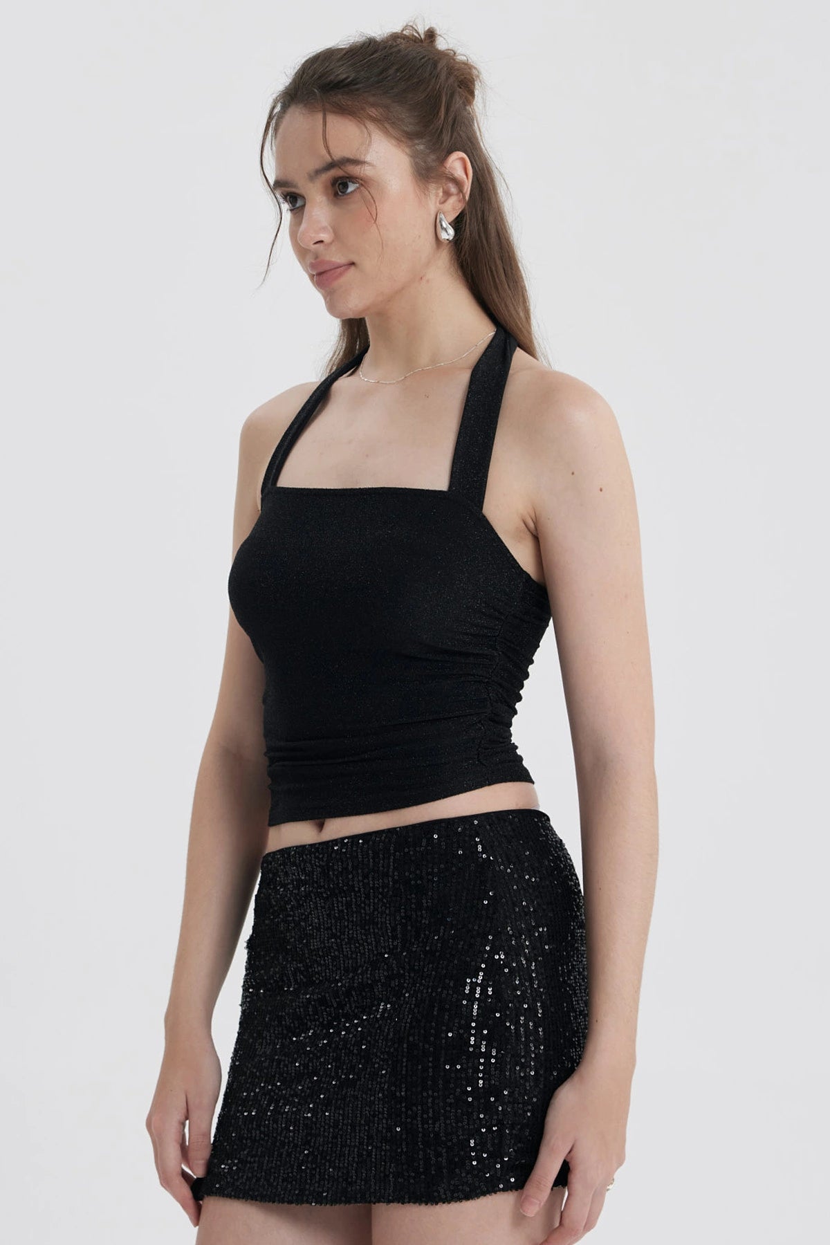 Polera Mujer Drapeada Negro