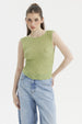 Polera mujer verde con encaje ajustado y sin mangas prenda lisa ideal para un look casual y fresco