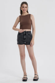 Polera Mujer Con Bote Abertura Café