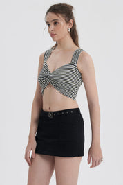 Polera Mujer Tejida Twist Negro / Blanco
