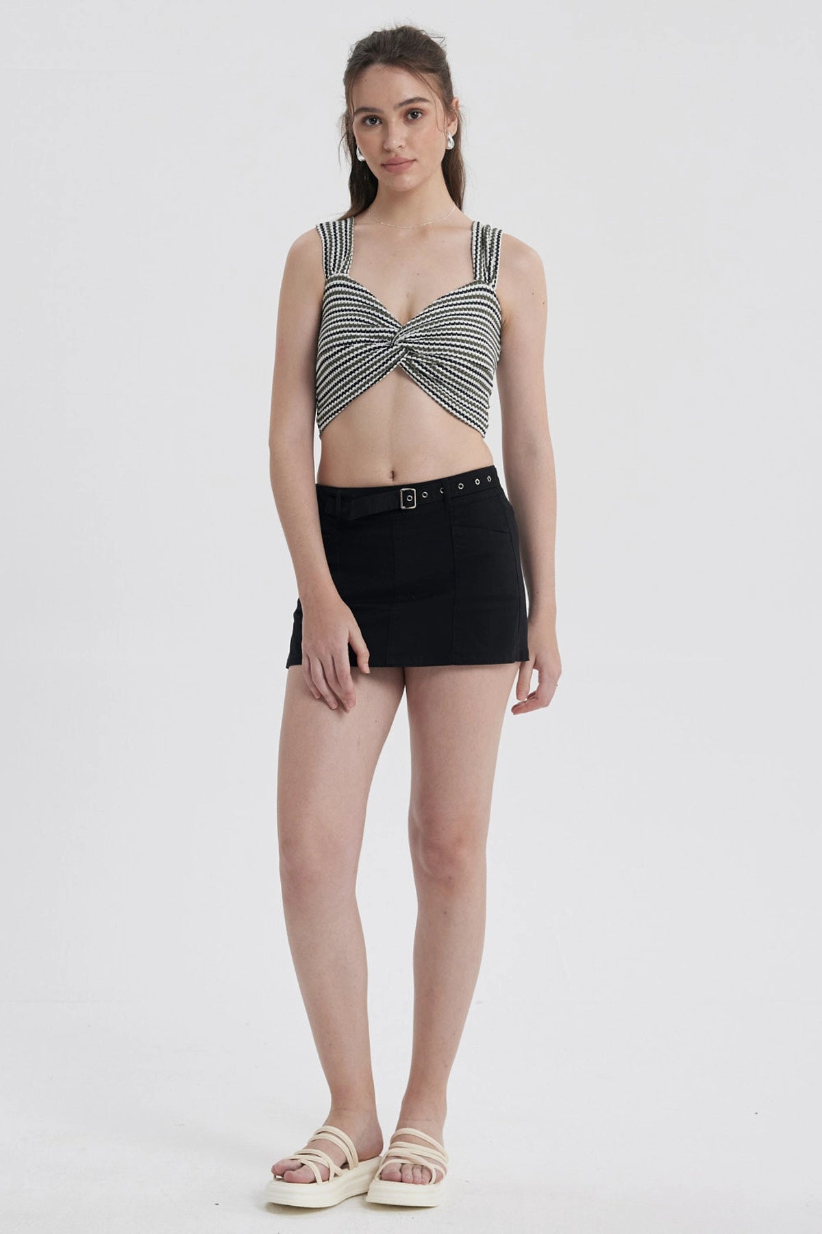 Polera Mujer Tejida Twist Negro / Blanco