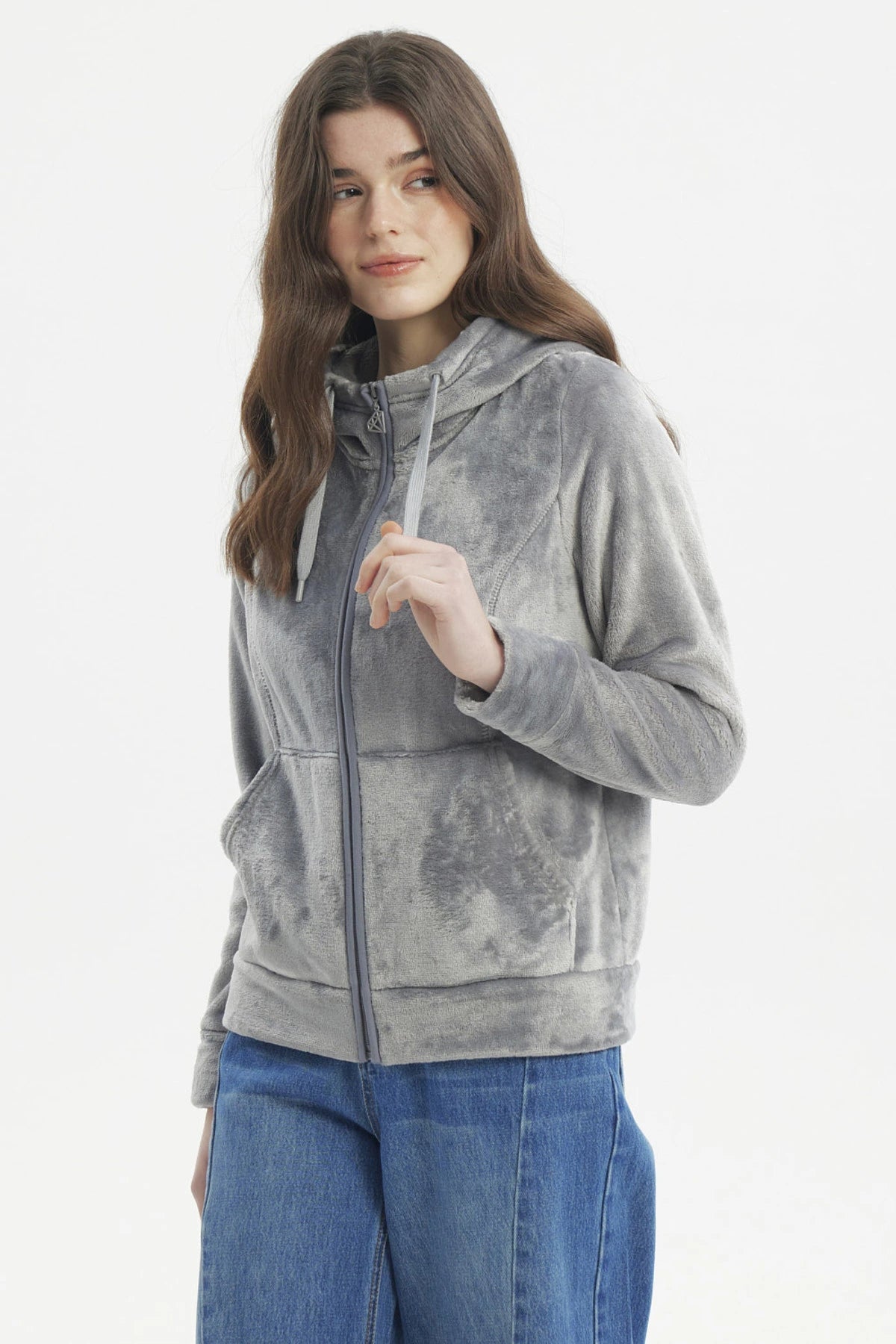 Polar Mujer Abierto Plush Gris Oscuro