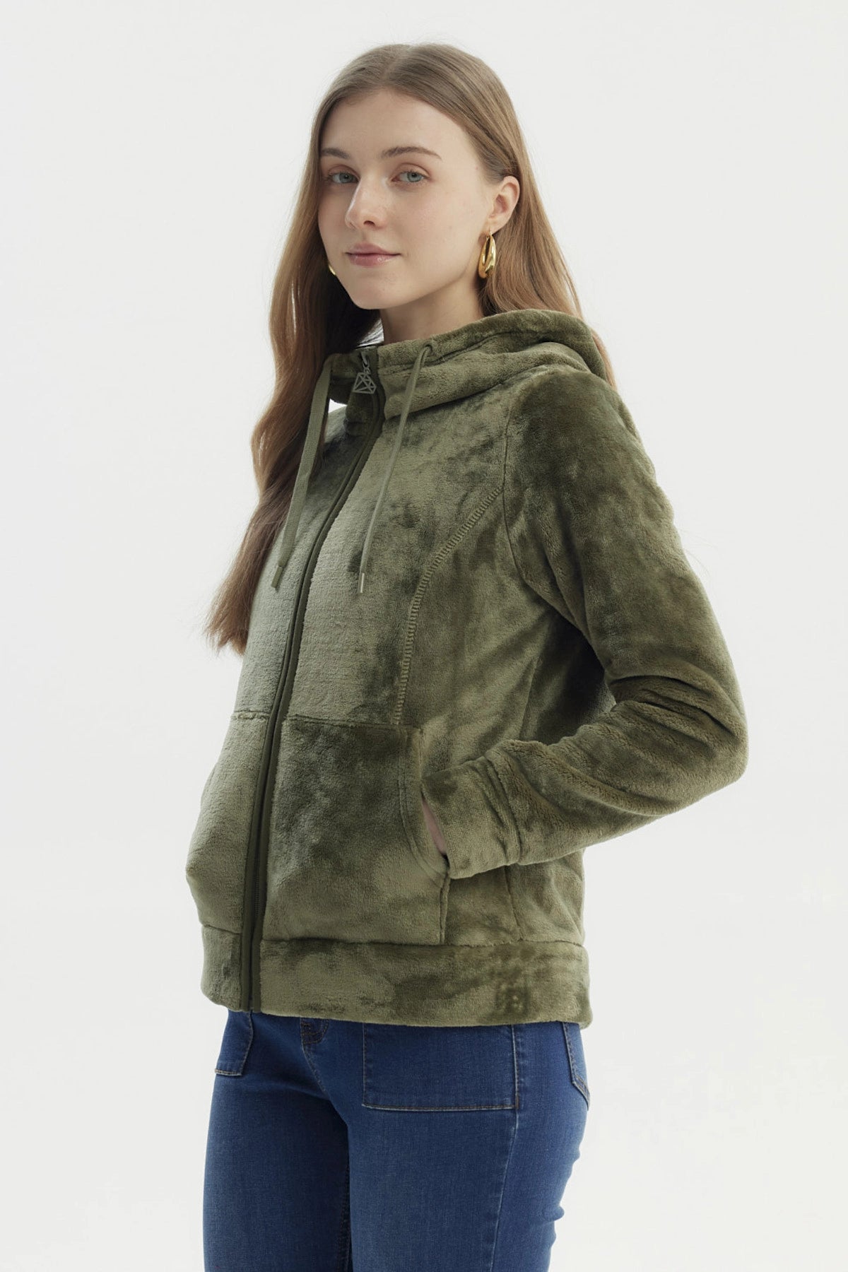 Polar Mujer Abierto Plush Verde Militar