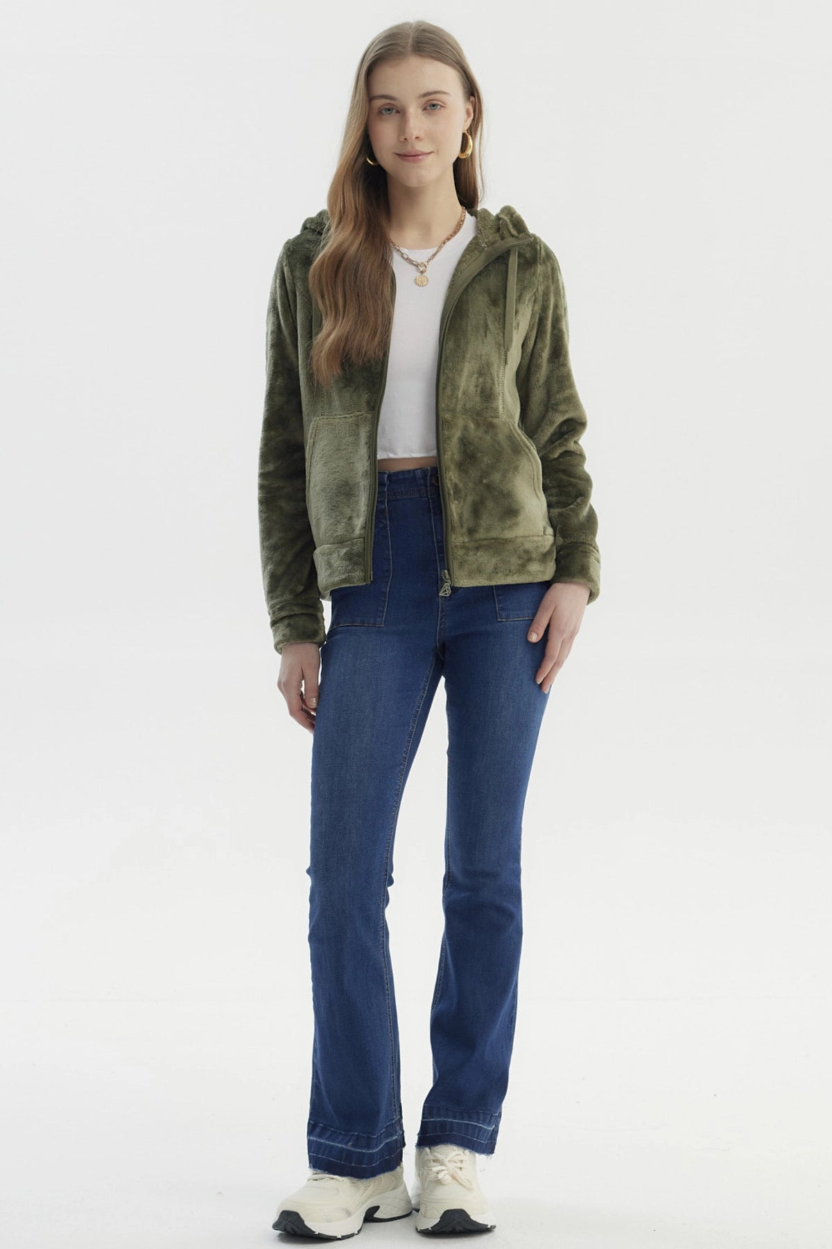 Polar Mujer Abierto Plush Verde Militar