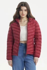 Parka Mujer Corta Plummy Cortes Burdeo