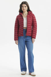 Parka Mujer Corta Plummy Cortes Burdeo