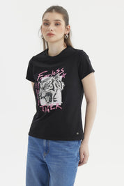 Polera Mujer Básica Negro / Fucsia
